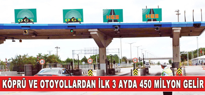 İlk 3 ayda köprü ve otoyollardan 450 milyon gelir